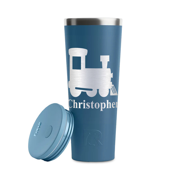 Trains Steel Blue RTIC Everyday Tumbler - 28 oz. - Lid Off
