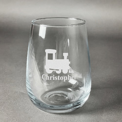 Trains Stemless Wine Glass - Engraved (Personalized)
