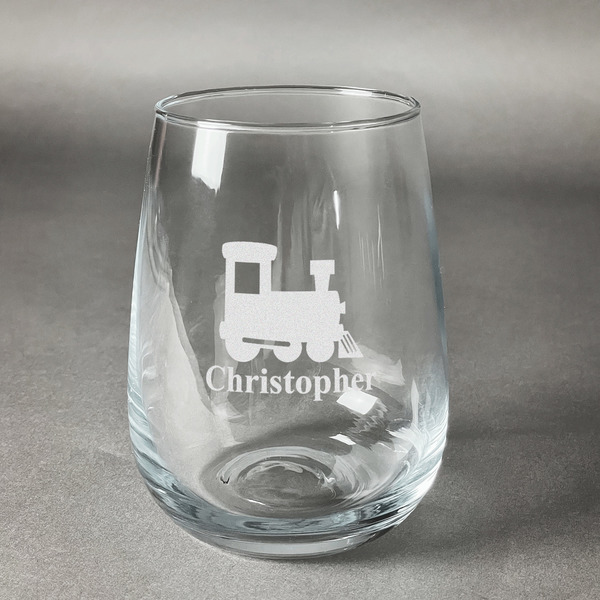 Custom Trains Stemless Wine Glass (Single) (Personalized)