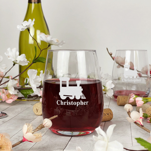 Trains Stemless Wine Glass - In Context