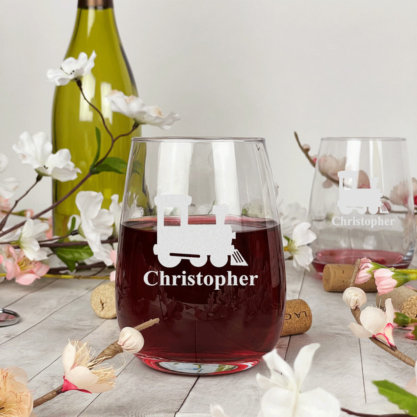 Trains Stemless Wine Glass - In Context