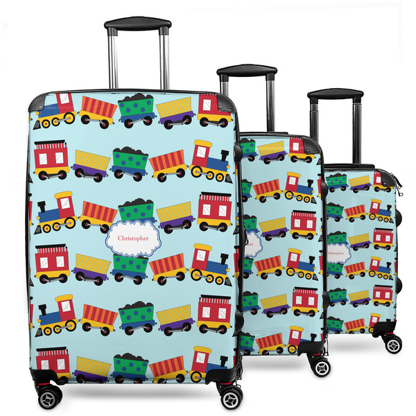 Custom Trains 3 Piece Luggage Set - 20" Carry On, 24" Medium Checked, 28" Large Checked (Personalized)