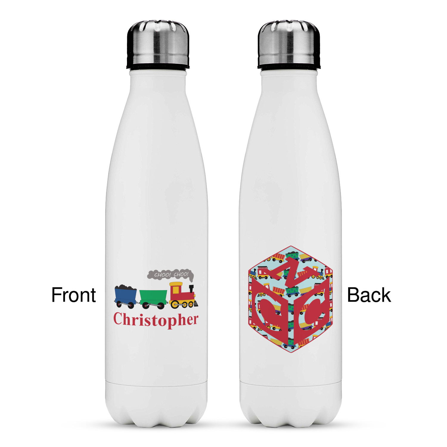 Trains Water Bottle 17 oz. Stainless Steel Full Color Printing