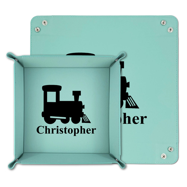 Trains Teal Faux Leather Valet Trays - PARENT MAIN
