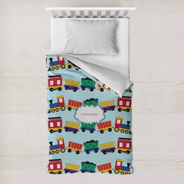 Custom Trains Toddler Duvet Cover w/ Name or Text