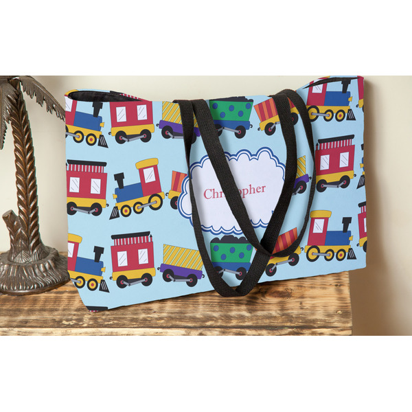 Trains Tote w/Black Handles - Lifestyle View