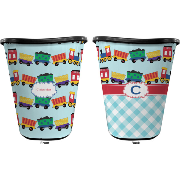 Trains Trash Can Black - Front and Back - Apvl