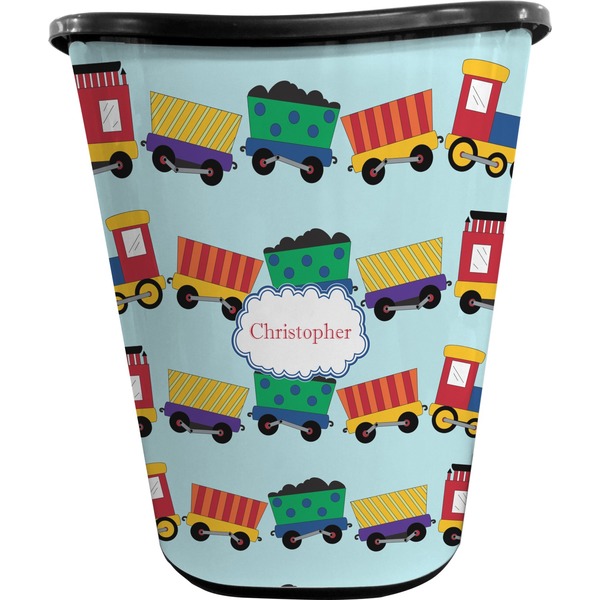 Custom Trains Waste Basket - Single Sided (Black) (Personalized)