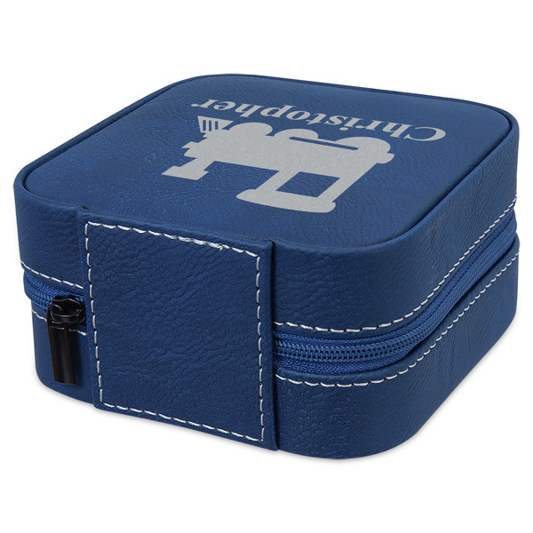 Trains Travel Jewelry Boxes - Leather - Navy Blue - View from Rear