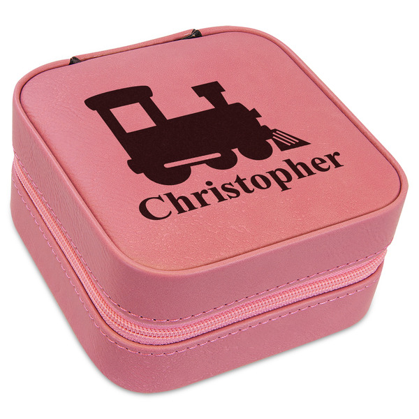 Custom Trains Travel Jewelry Boxes - Pink Leather (Personalized)