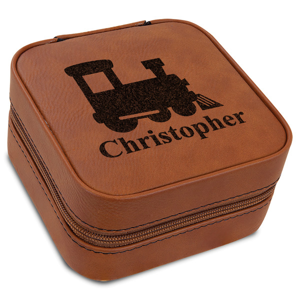 Custom Trains Travel Jewelry Box - Rawhide Leather (Personalized)