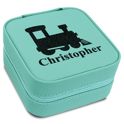 Trains Travel Jewelry Box - Teal Leather (Personalized)