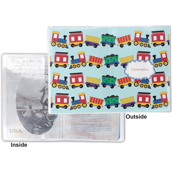 Trains Vinyl Passport Holder - Flat Front and Back