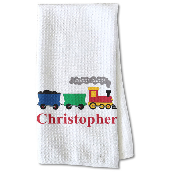Custom Trains Kitchen Towel - Waffle Weave - Partial Print (Personalized)