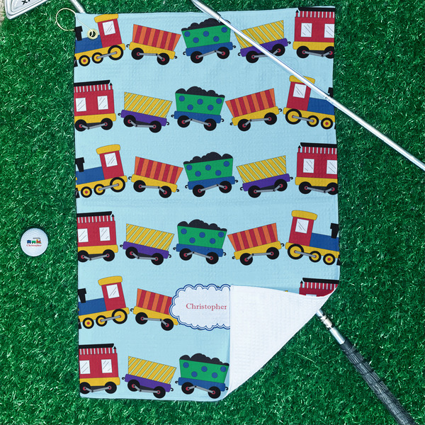 Trains Waffle Weave Golf Towel - In Context