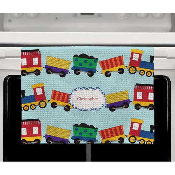Trains Waffle Weave Towel - Full Color Print - Lifestyle2 Image
