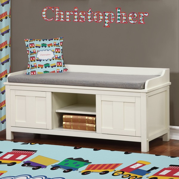 Trains Wall Name Decal Above Storage bench