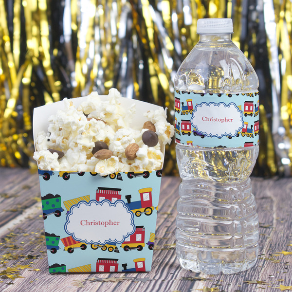 Trains Water Bottle Label - w/ Favor Box