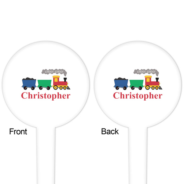 Trains White Plastic 4" Food Pick - Round - Double Sided - Front & Back