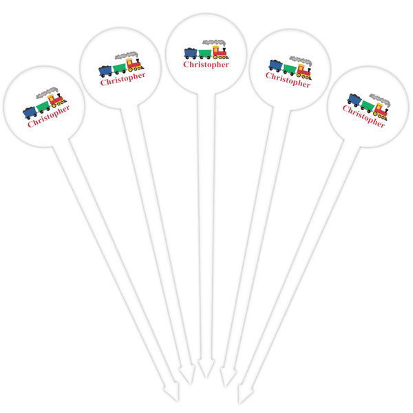 Trains White Plastic 4" Food Pick - Round - Fan View