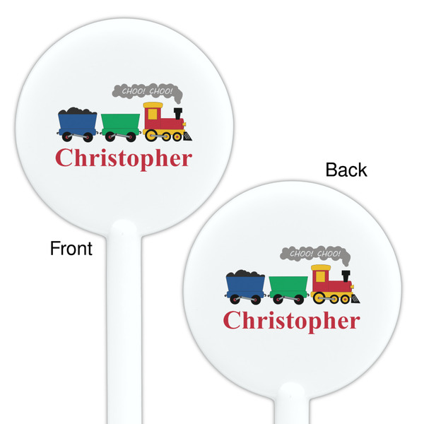 Trains White Plastic 5.5" Stir Stick - Double Sided - Round - Front & Back