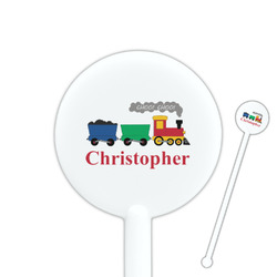 Trains 5.5" Round Plastic Stir Sticks - White - Single Sided (Personalized)