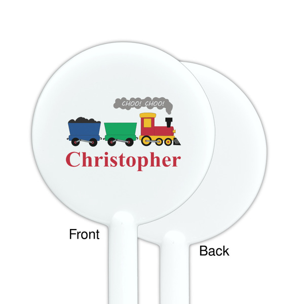 Trains White Plastic 5.5" Stir Stick - Single Sided - Round - Front & Back