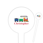Trains 6" Round Plastic Food Picks - White - Single Sided (Personalized)