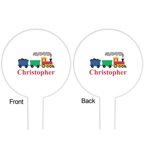 Trains White Plastic 6" Food Pick - Round - Double Sided - Front & Back