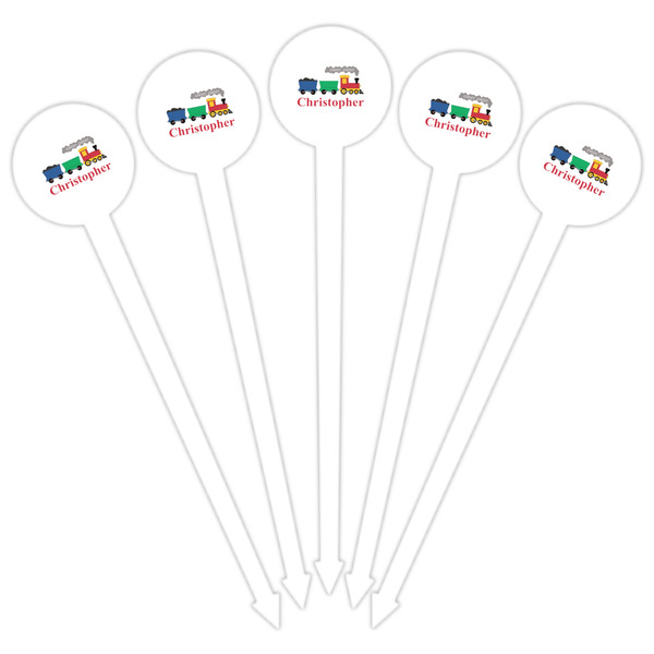 Trains White Plastic 6" Food Pick - Round - Fan View