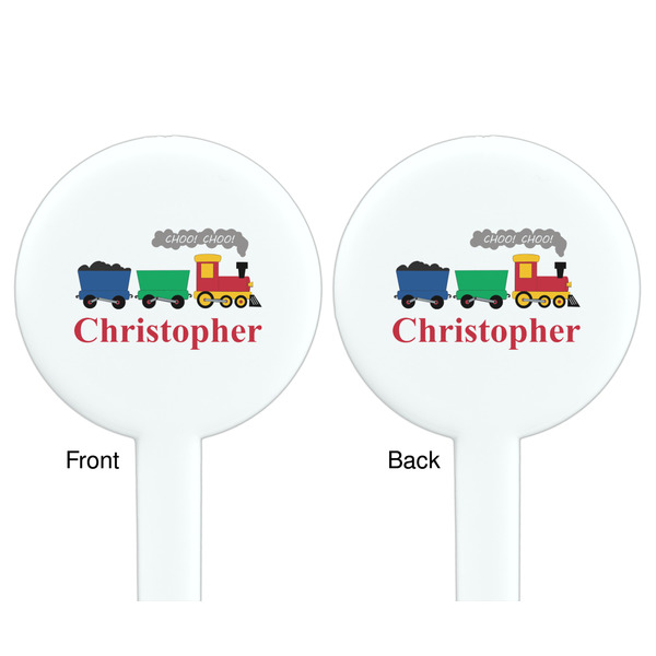 Trains White Plastic 7" Stir Stick - Double Sided - Round - Front & Back