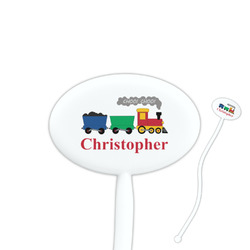 Trains 7" Oval Plastic Stir Sticks - White - Double Sided (Personalized)