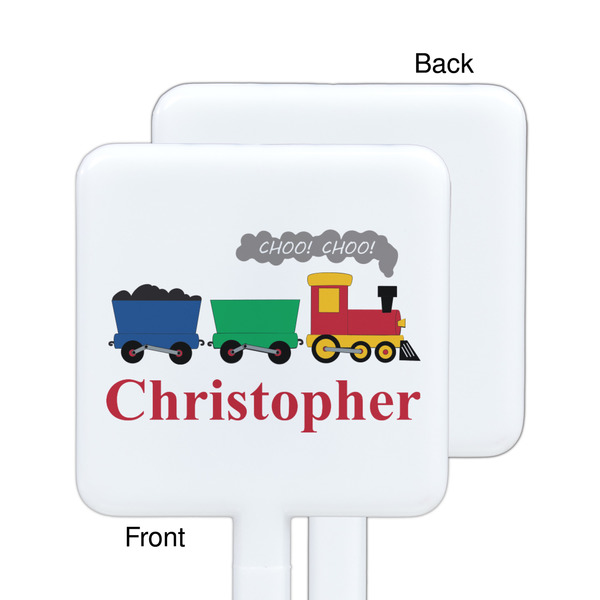 Trains White Plastic Stir Stick - Single Sided - Square - Approval