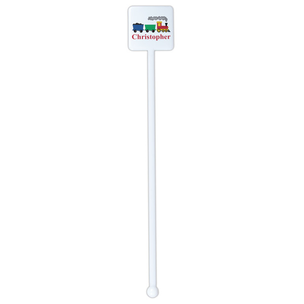 Trains White Plastic Stir Stick - Single Sided - Square - Single Stick