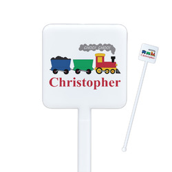 Trains Square Plastic Stir Sticks - Double Sided (Personalized)