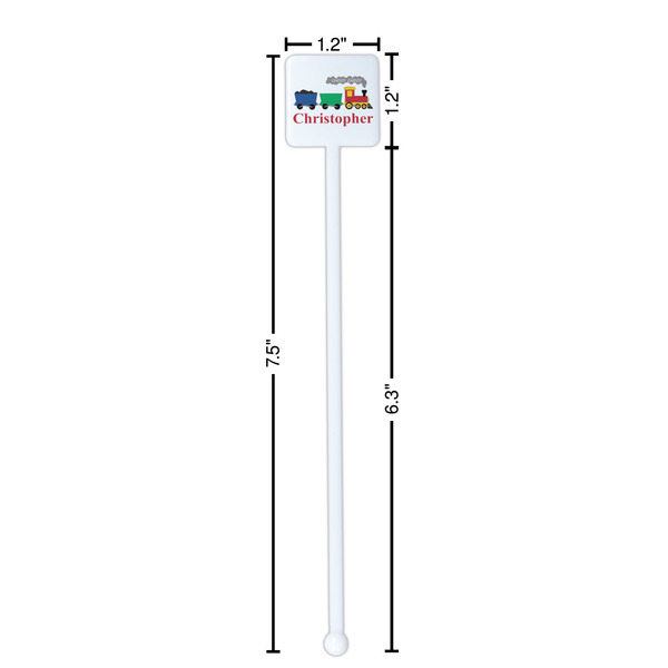 Trains White Plastic Stir Stick - Square - Dimensions