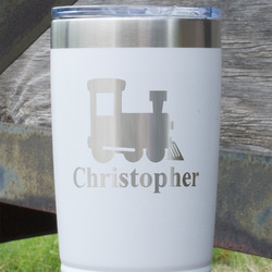 Trains 20 oz Stainless Steel Tumbler - White - Single Sided (Personalized)