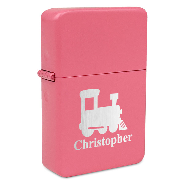 Custom Trains Windproof Lighter - Pink - Single Sided & Lid Engraved (Personalized)