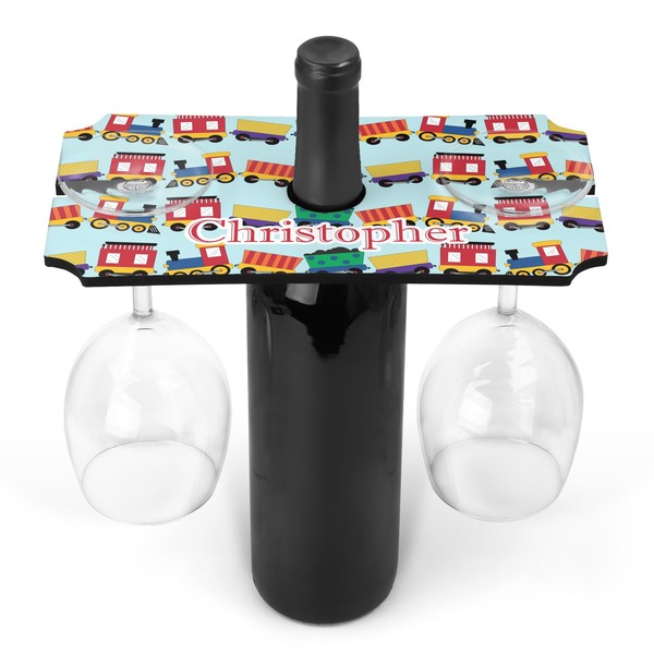 Custom Trains Wine Bottle & Glass Holder (Personalized)