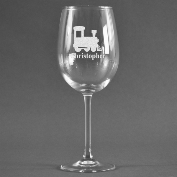 Custom Trains Wine Glass (Single) (Personalized)