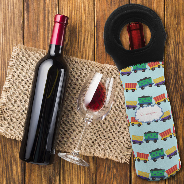 Trains Wine Tote Bag - FLATLAY