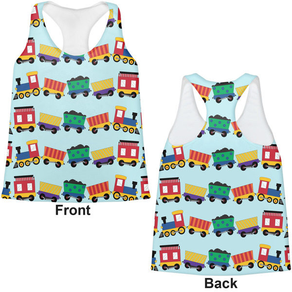 Trains Womens Racerback Tank Tops - Medium - Front and Back