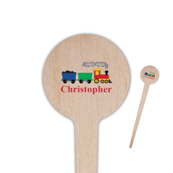 Custom Trains 4" Round Wooden Food Picks - Single Sided (Personalized)