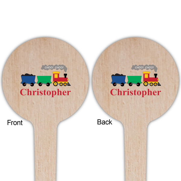 Trains Wooden 4" Food Pick - Round - Double Sided - Front & Back