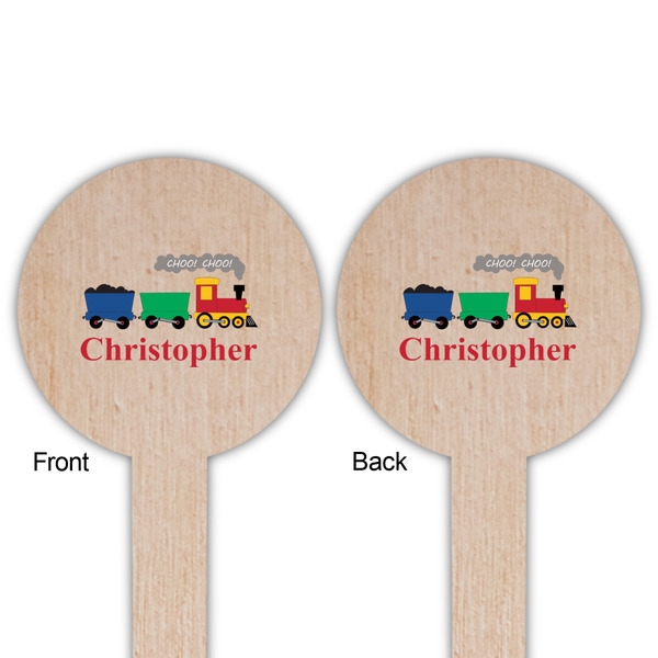 Trains Wooden 6" Food Pick - Round - Double Sided - Front & Back