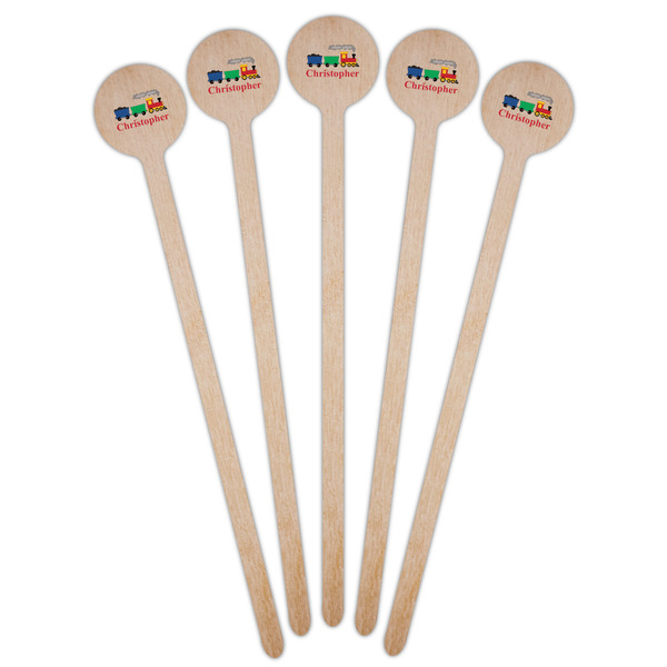 Trains Wooden 6" Stir Stick - Round - Fan View