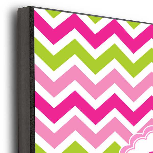 Pink & Green Chevron 11x14 Wood Print - Closeup
