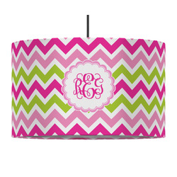 Pink & Green Chevron 12" Drum Pendant Lamp - Fabric (Personalized)