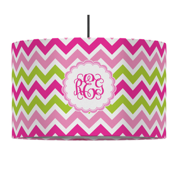 Pink & Green Chevron 12" Drum Lampshade - PENDANT (Fabric)