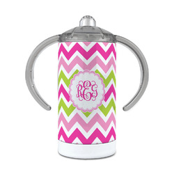 Pink & Green Chevron 12 oz Stainless Steel Sippy Cup (Personalized)